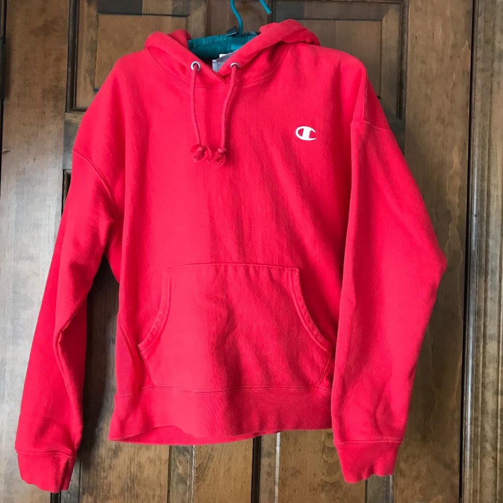 Champion Red Hooded Sweatshirt w/Logo Large